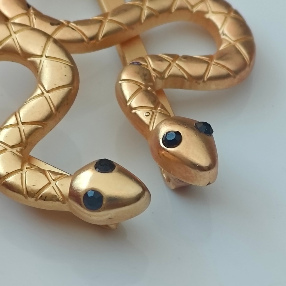 Gold Snake Hair Pins Set Black Rhinestone Eye Serpent Bobby Clips 2pc - Picture 3 of 5